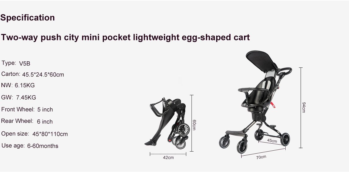 Two-way push city mini pocket lightweight egg-shaped cart V5B