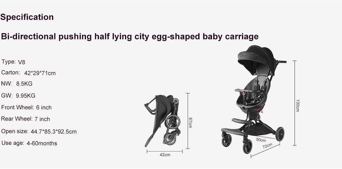 Bi-directional pushing half lying city egg-shaped baby carriage baobaohao v8