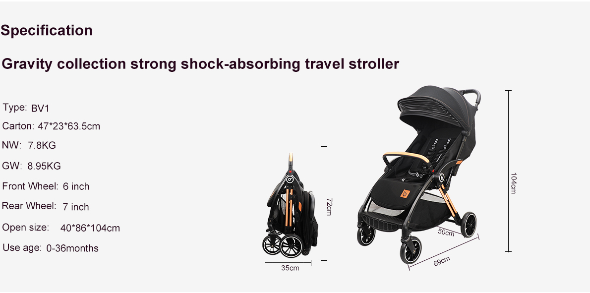 Gravity collection strong shock-absorbing travel stroller baobaohao bv1