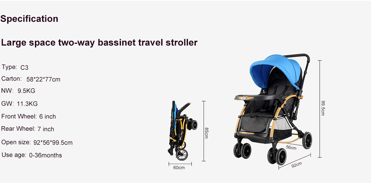 Large space two-way bassinet travel stroller baobaohao C3