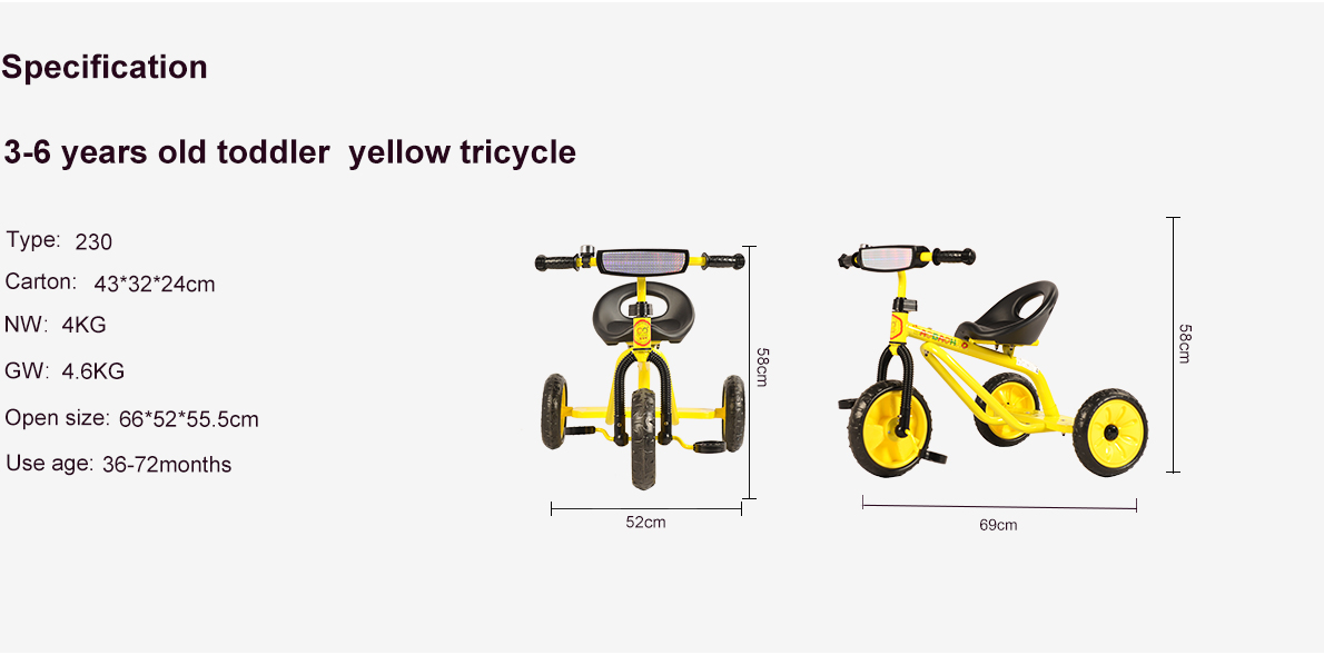 3-6 years old toddler yellow tricycle baobaohao 230