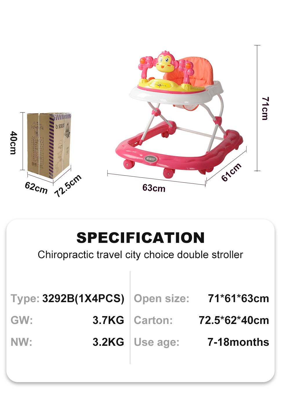 Safety brake boost Volume Baby Walker